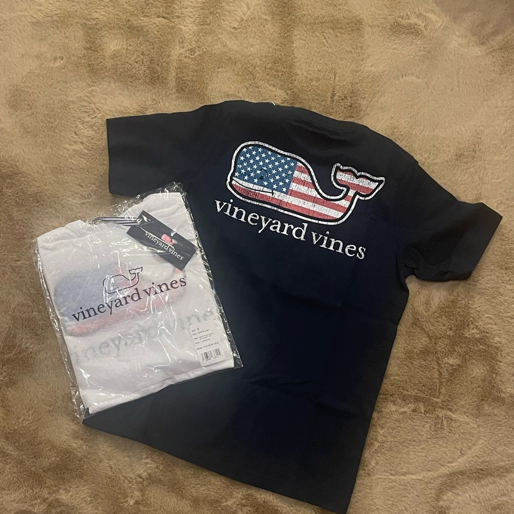 VV VINEYARD VINES BOYS TEE SHIRT BUNDLE AMERICAN FLAG WHALE BLUE WHITE RED SMALL
